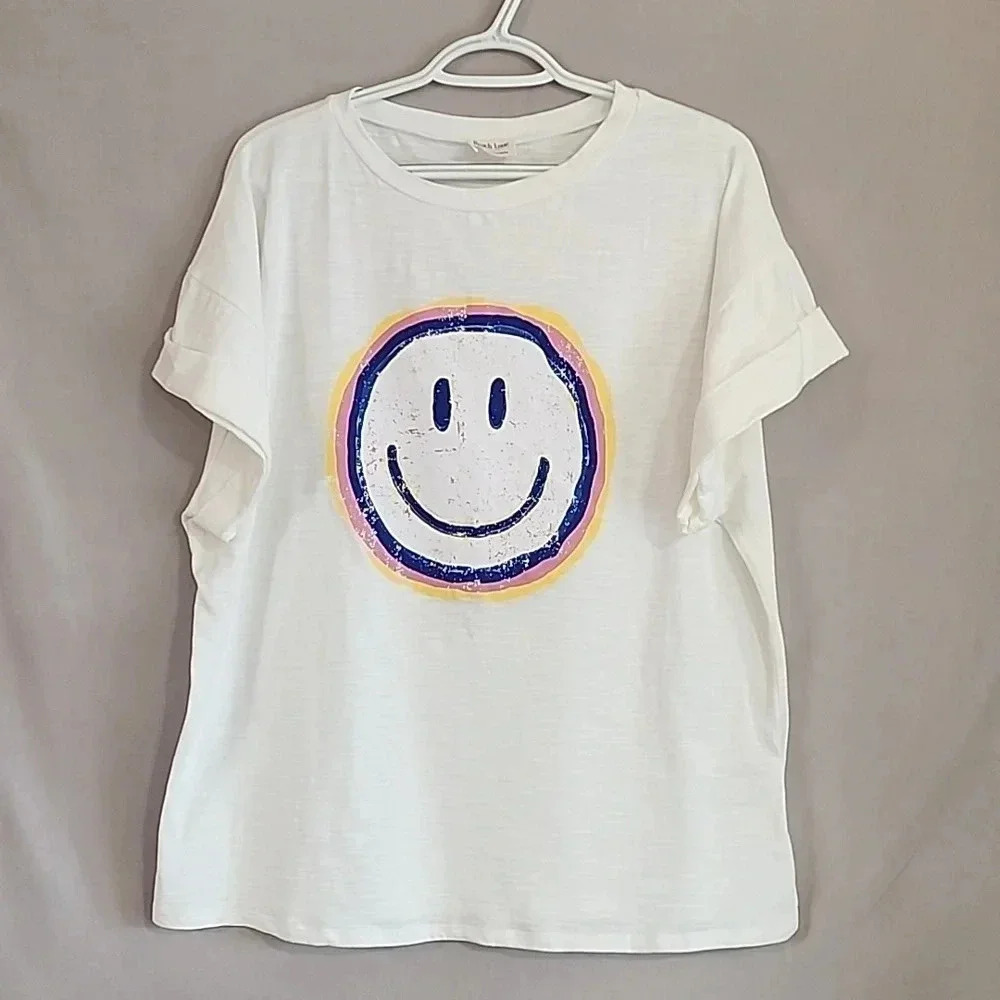 Peach Love California Smiley Face Graphic T-Shirt White Womens Small KT34645-02